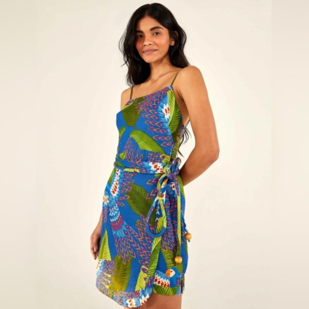 NWT Farm Rio BLue Macaw Mini Wrap Dress